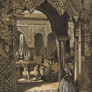 Entrance to the Court of Lions, the Alhambra Court, Crystal Palace, Sydenham, London (coloured engraving)