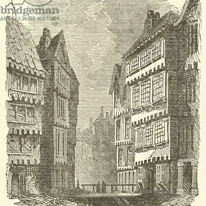 Entrance to the Side from the Sandhill, Newcastle with Katys Coffee House, the Lort Burn etc, 1640, designed from old views, plans, existent and lately existent remains, etc (engraving)
