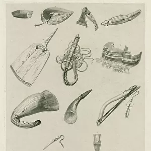 Eskimaux implements, weapons &c. 1824 (engraving)
