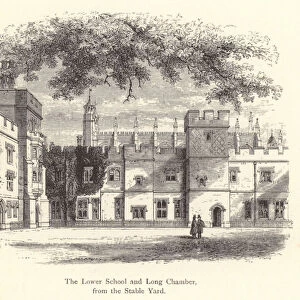 Eton College: The Lower School and Long Chamber, from the Stable Yard (engraving)