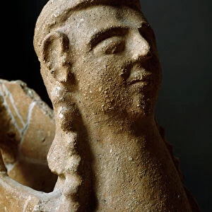 Etruscan civilization: terracotta sphinx. Detail. 550-530 BC