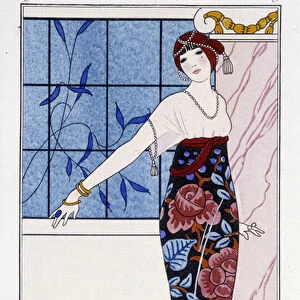 Evening dress, chiffon bodice, silk tunic - Illustration by George Barbier (1882-1932) in "Journal des dames et des modes: Costumes Parisiens", na69 1913