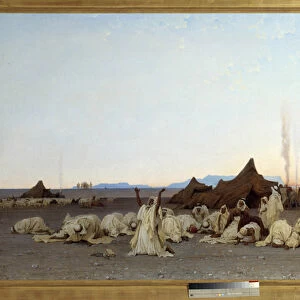 Evening prayer in the Sahara Desert Detail. Painting by Gustave Achille Guillaumet