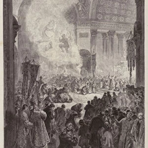 Evening service in the Kazan Cathedral, St Petersburg, Russia, at Christmas (engraving)