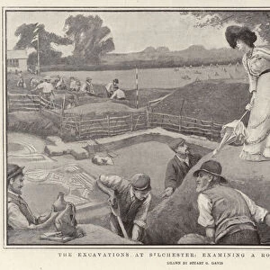 The Excavations at Silchester, examining a Roman Pavement (litho)