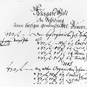 Excerpt from J. S. Bachs salary payment for 1708-09 (pen on paper) (b / w photo)
