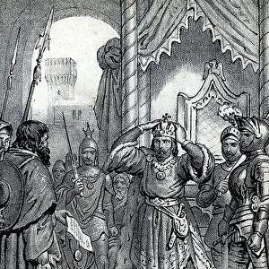The Excommunication of Emperor Frederic II of Hohenstaufen (1194-1250) in 1245 (Excommunication of Frederick II, Holy Roman Emperor) Drawing from " Misteri del Vaticano" by Franco Mistrali, 1866
