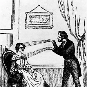 Experience of hypnosis. Engraving from 1890