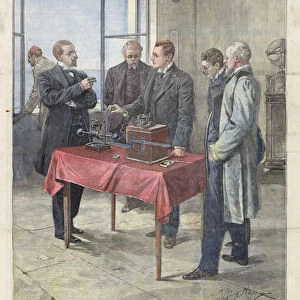 The Experiments Of The Wireless Telegraph Through The Channel (colour litho)