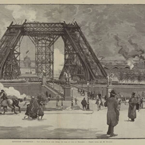 Exposition Universelle, Etat actuel de la tour Eiffel, vue prise du parc du Trocadero (engraving)
