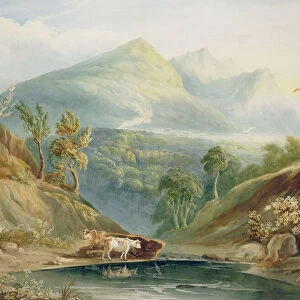 Extensive Landscape with Cattle Watering (w / c on paper)