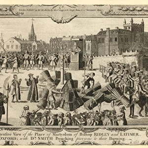 The extensive view of the place of martyrdom of Bishop Ridley and Latimer (engraving)