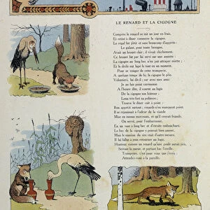 Fables de la Fontaine: The fox and the stork by Benjamin Rabier (1864-1939)