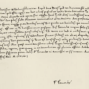 Facsimile of one of Petrarchs letters (engraving)