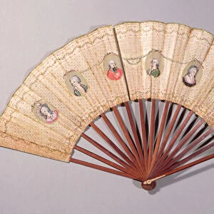 Fan depicting characters involved in the Affaire du Collier, 1786 (w / c on paper)