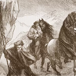 Farel and his companions journeying across the Alps, illustration from