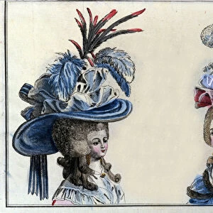 Fashion 18th century: hairstyle and hats of French women around 1787