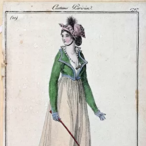 Fashion feminine under the Directoire: a young Parisian elegante dressed in a heron