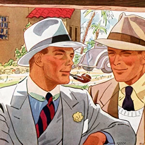 Two Very Fashionable Men in Suits and Hats, 1939 (screenprint)