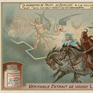 Faust and Mephistopheles riding past demons (chromolitho)