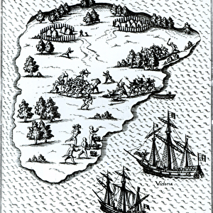 Ferdinand Magellan (c. 1480-1521) Fighting Natives on Mactan Island in 1521 (engraving)