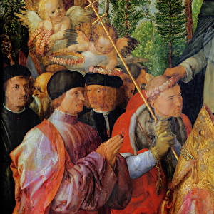 The Festival of the Rose Gardens, detail to the left: praying, 1506 (oil on wood)