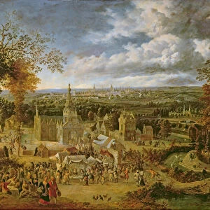 A Fete and View of a City (oil on copper)