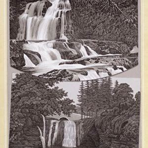 Ffrwdgrech Waterfalls, near Brecon (litho)