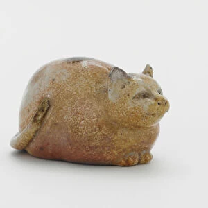 Figure of a cat, probably Kyoto ware, 19th century (earthenware with iron pigment under clear lead glaze)