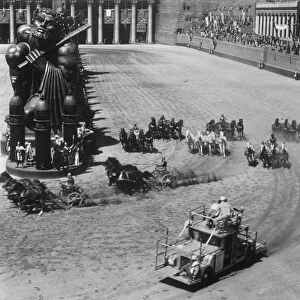 Filming the chariot race from Ben-Hur, 1925 (b / w photo)