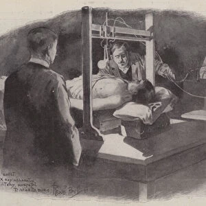 Finding a bullet with the X-ray apparatus at the Military Hospital, Pietermaritzburg, Natal, South Africa, Boer War, 1899 (litho)