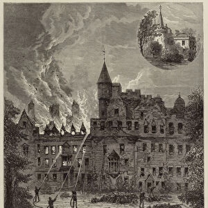 Fire at Cortachy Castle, Scotland, the Seat of the Earl of Airlie (engraving)