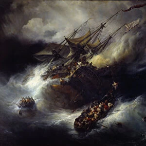 Fire of the Kent Sinking of a boat (1800). Painting by Theodore Gudin (1802-1880), 1827