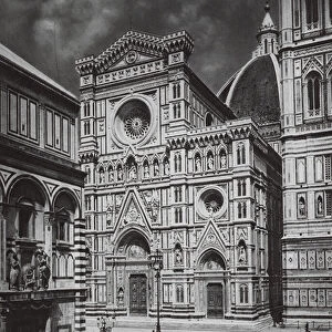 Firenze, La Piazza del Duomo; Florence, Piazza del Duomo (b / w photo)