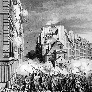 First of the French Revolution: Shooting at the faubourg Saint Antoine in Paris on 28 April 1789 by workers protesting against the initiatives of Jean Baptiste Reveillon (1725-1811) on the tax of manufactures