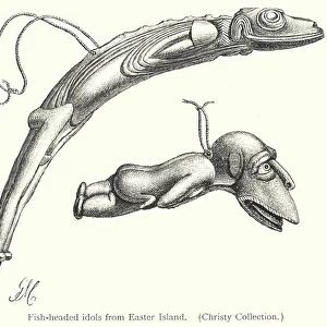 Fish-headed idols from Easter Island (engraving)