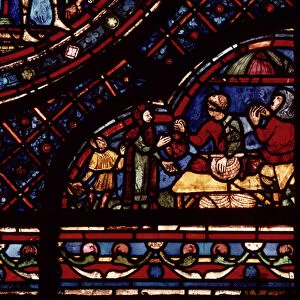 Fish merchants, detail from a window depicting Scenes from the Life of St