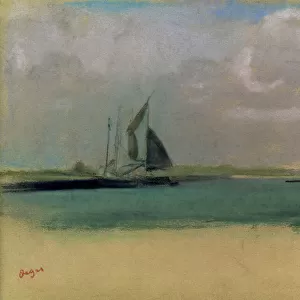 Fishing boats moored in the harbour, c. 1869 (pastel on paper)