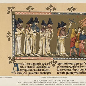 The Flagellants at Doornik in 1349 (colour litho)