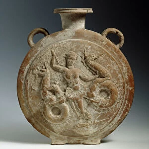 Flask decorated with the sea monster Scylla with female bust, 3rd century BC (terracotta)