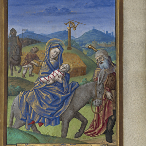 The Flight into Egypt from a Book of Hours Ms. 48 fol. 67, c. 1480-90 (tempera, gold leaf