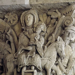 The flight into Egypt, detail of capital (sculpture)