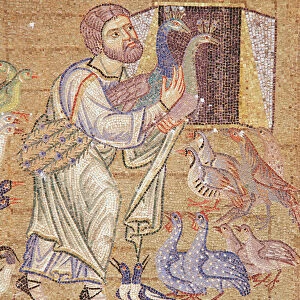 The Flood, from the Atrium, detail of Noah putting peacocks on the ark (mosaic)
