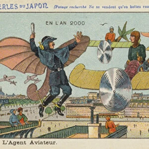 Flying policeman in the year 2000 (chromolitho)