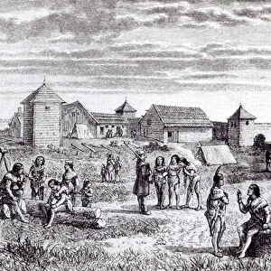 Fort Youkon, a Hudson Bay Company Trading Station, 19th century (engraving) (b / w photo)