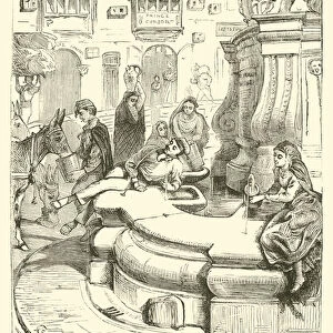 At the fountain in the Piazza Santa Anna, Valetta (engraving)