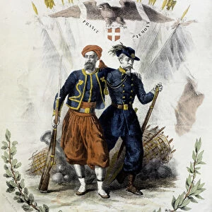 France and Piemont, supporters of Italian independence - coul. engraving, 19th century