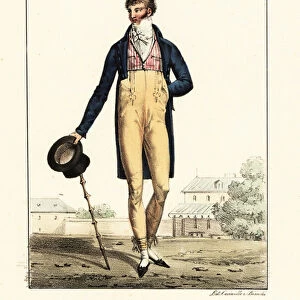 French dandy or Incroyable in summer outfit, 1797. 1825 (lithograph)