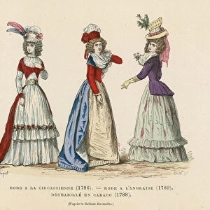 French fashions, late 18th Century (coloured engraving)