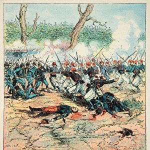 French and Germans, anecdotal history of the War of 1870-1871, 1888, illustration by Georges Hardouin (1846-1893) also says Dick de Lonlay: Battle of Froeschwiller on August 6, 1870, the Zouaves defend Niederwald - private collection